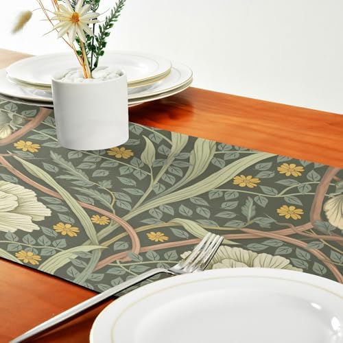 ALAZA Double-Sided William Morris Table Runner 18x72 Inches Long,Table Cloth Runner for Wedding Birthday Party Kitchen Dining Home Everyday Decor 6