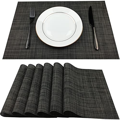 WAZAIGUR Placemats Crisscross Woven Vinyl Place Mats Set of 6 Grey