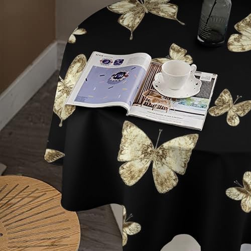 Golden Butterfly Tablecloth, Vintage Luxury Yellow Golden Butterflies Print Table Cloth for Kitchen Dining Coffee Table Outdoor Party Decor, 36x36in
