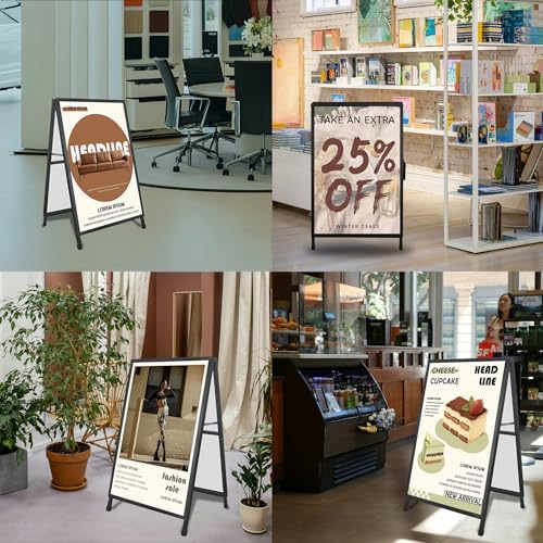 A Frame Sign 24x 36 Inch Heavy Duty Sandwich Board Double-Sided Folding Sign Holder Outdoor Pavement Sign for Businesses Store Signs (Frame only),1PACK