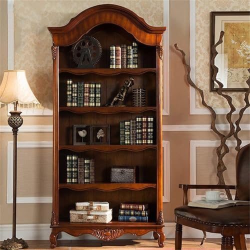 Sepia Timber Vertical Closed Back Organizer Shelf with 3/4/5 Shelves American Bookcase Retro Study Multi-Layer Bookshelf Storage Unit Floor-Standing Shelf Home Use Brown 35" L x 16" W x 87" H