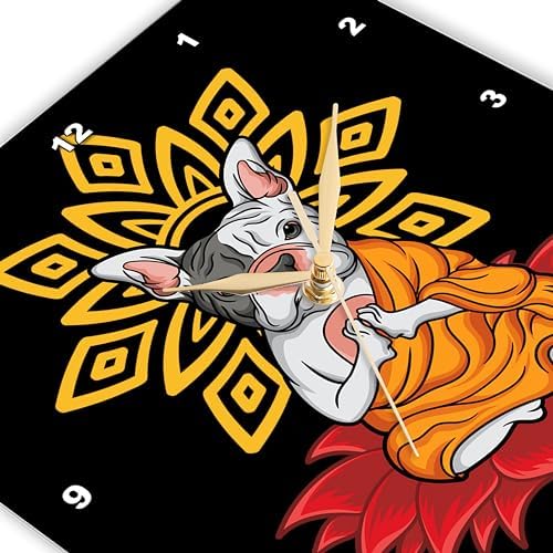 3dRose Wall Clock Silent - 10 inch - French Bulldog Frenchie with Mandala Yoga Buddha Zen - Yoga