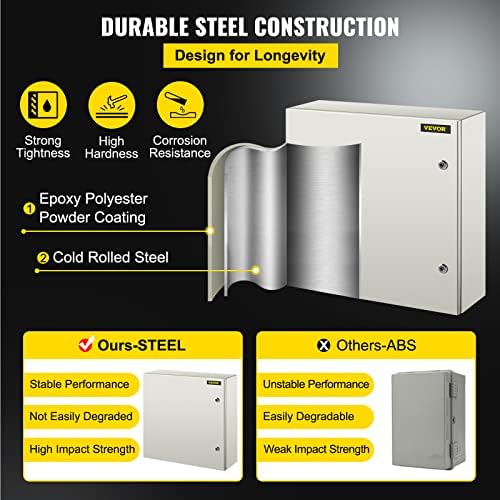 VEVOR NEMA Steel Enclosure, 24 x 24 x 8'' NEMA 4X Steel Electrical Box, IP66 Waterproof & Dustproof, Outdoor/Indoor Electrical Junction Box, with Mounting Plate