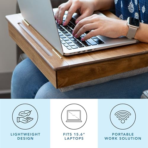 LAPGEAR Schoolhouse Lap Desk - Natural Acacia Wood, Built-in Storage