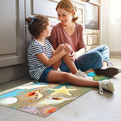 Beach and Nautical Kitchen Rugs for Floor 2 Piece Set, Wood Grain Ocean Coastal Beach Kitchen Rug, Nautical Kitchen Mat in Front of Sink for Standing for Kitchen Decor 17"X30"+17"X47"