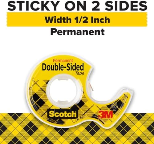 Scotch Double-Sided Tape, 1/2 in x 250 in (12.7 mm x 6.35 m), 3 Count (Pack of 12)
