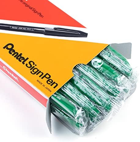 Pentel Sign Pen Fiber-Tipped Pen, Green Ink, Box of 12 (S520-D)