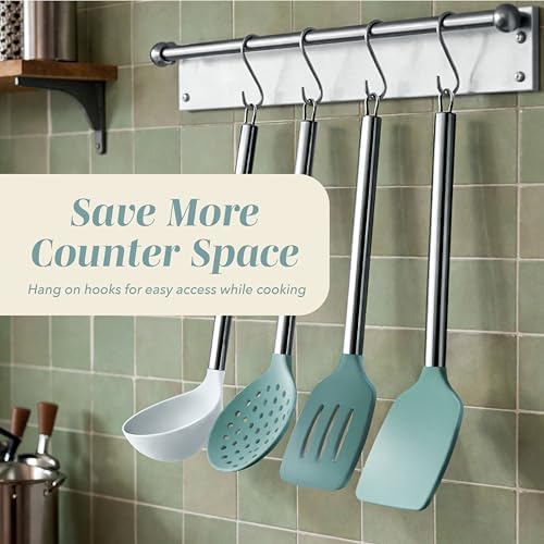 COOK WITH COLOR Silicone Cooking Utensils, Kitchen Utensil Set, Easy to Clean Silicone Kitchen Utensils, Cooking Utensils for Nonstick Cookware, Kitchen Gadgets Set, 10 Pieces, Teal