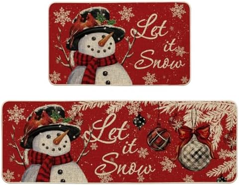 Artoid Mode Snowman Let It Snow Snowflake Christmas Kitchen Mats Set of 2, Winter Home Decor Low-Profile Kitchen Rugs for Floor - 17x29 and 17x47 Inch