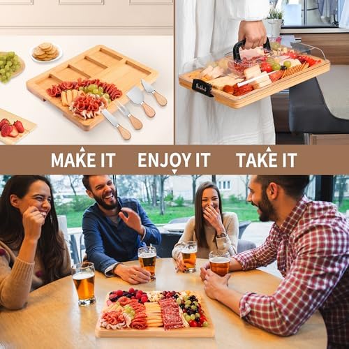 CAWIU Portable Charcuterie Board with Lid, Travel Cheese Board & Snack Tray