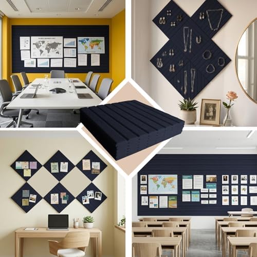 Large Felt Bulletin Board with Self-Adhesive | 6 Pack 36"x24" Cork Board Alternative | Notice Boards with 35 Pushpins, Secure and Easy to Install, Home Office Decor Classroom Decor - Navy Blue