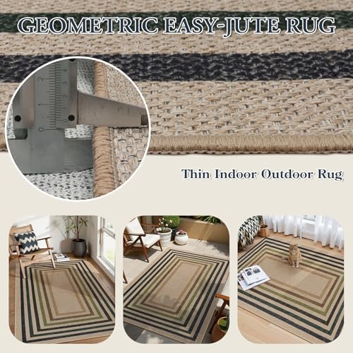 Lahome Modern Geometric Easy Jute Rug, 4x6 Washable Indoor Outdoor Rug