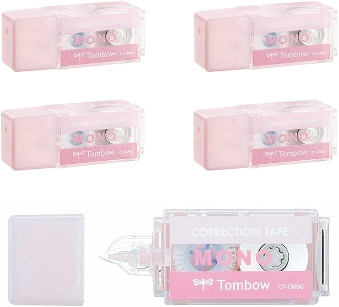Tombow CT-CM5C80-5P MONO Mono Pocket Correction Tape, Tape Width 0.2 inches (5 mm) x 13.1 ft (4 m), Pink, 5 Pieces