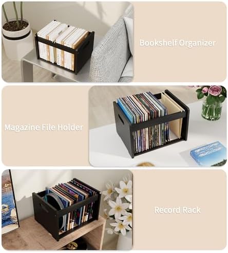 Bamboo Hanging File Organizer, Desktop File Box, Open Top, 1 Pack, Black | Open-Top Access, 2 Hanging Folders Included, Letter & Legal Files, Sliding Rails, Reinforced Handles, Easy Assembly