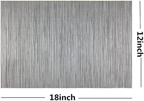WAZAIGUR Placemats Crisscross Woven Vinyl Place Mats Set of 6 Silver&Black