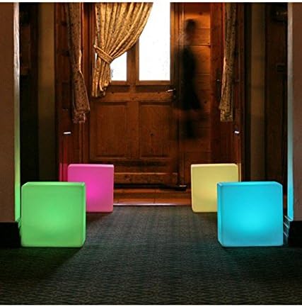 Mr.Go 14-Inch Color Changing LED Cube Light Stool, Glow Cube Seat for Kids | Modern LED Light Side Table, 16 RGB Colors Mood Lighting, Ideal for Home Garden Patio Bar Pool Party Decorative Lighting
