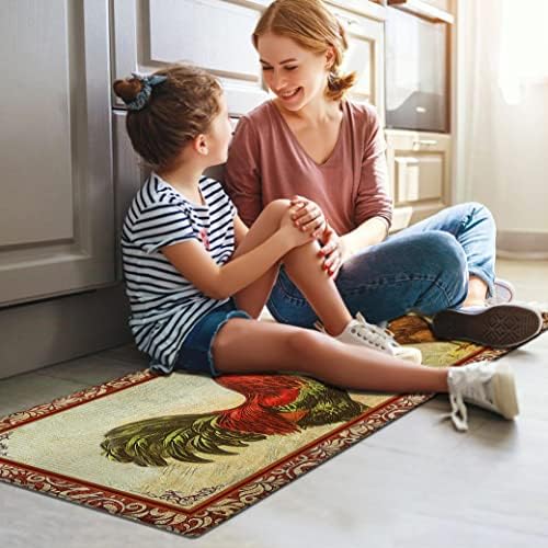 Chicken and Rooster Kitchen Rugs for Floor 2 Piece Sets, Farmhouse Decor for Rooster Kitchen Rug, Chicken Mats for Kitchen in Front of Sink for Standing for Country Kitchen Decor 17"X30"+17"X47"