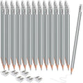120 PCS Silver Colored Pencils with Eraser Pre Sharpened Pencil 2 HB - Ideal for Checking, Grading, Tests & Office/School Supplies (Silver)