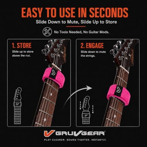 Gruv Gear Fret Wrap & Guitar Mute, Fretwrap for Acoustic, Electric & Bass | String Dampener Recording, Tapping & Practice Accessory (1 Pack, Medium Pink, Fits 5 String Bass, 7 String Guitar)
