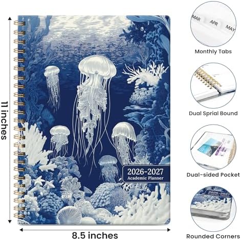 Large Planner 2026-2027, A4 (8.5" x 11") Hardcover Weekly & Monthly Planner July 2026 - June 2027 with Monthly Tabs, Academic Planner for School, Work and Office, Ocean Etching