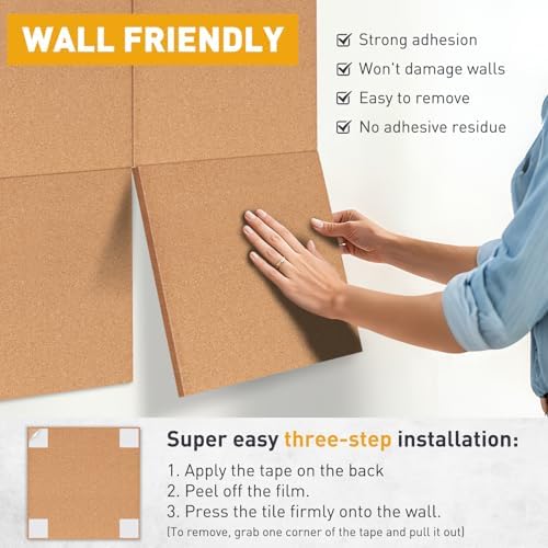 Cork Board for Wall, 36"x24", 6-Pack Cork Tiles