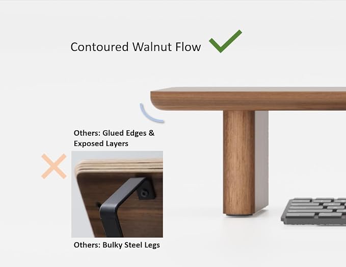 Walnut Dual Monitor Stand Riser - 43.3" Extra Long Wooden Monitor Stand for 2 Monitors, Desk Shelf Organizer for iMac, Laptop & Ultrawide Displays, Natural Wood Grain