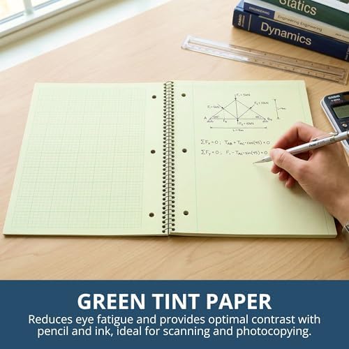 Roaring Spring Graph Ruled Spiral Engineering Notebook, Engineering Graph Paper, 24 Pack, 5x5 Enclosed Grid, 8.5" x 11", 80 Perforated Sheets, 3 Hole Punched, Green Tinted Sheets, Made in USA