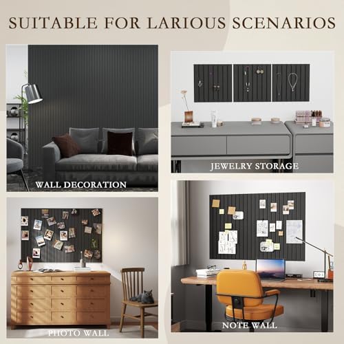 JBER Large Felt Bulletin Board 48" x 36", 12 Pack Felt Wall Tiles, Black