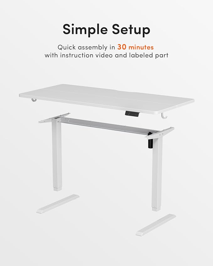 DESINO Standing Desk, 32 × 19 Inches Electric Height Adjustable, Sit and Stand Up, Computer Office Desk with Splice Board, White Frame/White TOP