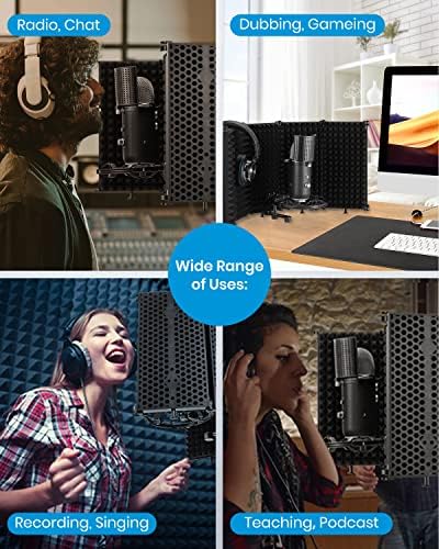 Moukey Microphone Insulation Sound Insulation Sound Shield Isolation, 5 Sides Microphone Sound-Absorbing Foam Reflector for Recording Studio, Podcasts, Vocals and Broadcasting