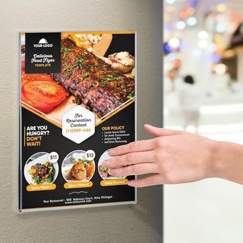 Azar Displays 122021-3PK Adhesive Clear Acrylic Wall Sign Holder, Vertical 8.5” x 11” Frame for Office Posters, Flyers, Nameplates & Door Signs – Peel & Stick Wall-Mount Display, 3-Pack