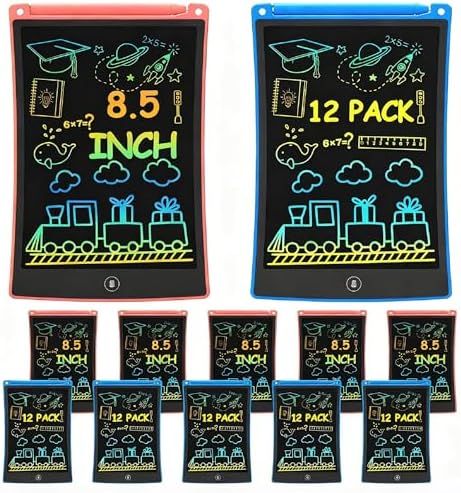 bravokids 12 Pack LCD Writing Tablet with Stylus, 8.5 inch Colorful Doodle Board Drawing Pad for Kids, Travel Games Activity Learning Toys, Birthday Gift for Age 3 4 5 6 7 8 Year Old Boys Girls