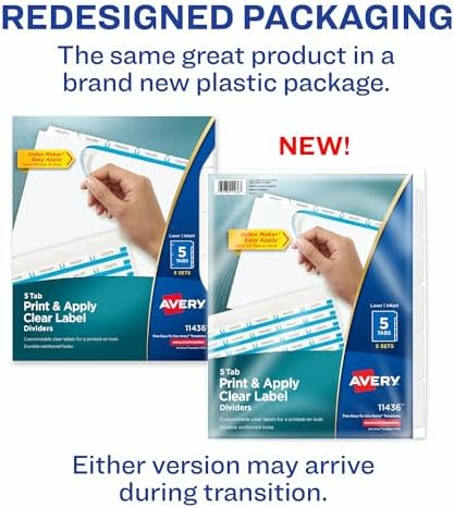 Avery Index Maker Clear Label Dividers, 5-Tab, White, 5 Sets