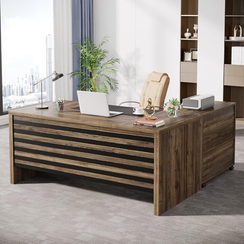 Tribesigns 62.2" L-Shaped Executive Desk with Mobile File Cabinet
