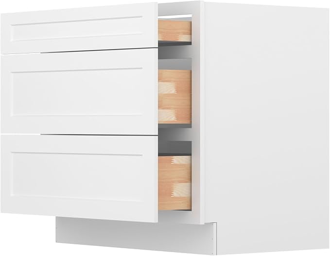 Furinno Shaker Drawer Base Kitchen Cabinet with 3-Drawers, Ready to Assemble, 24 D x 36 W x 34.5 H, White