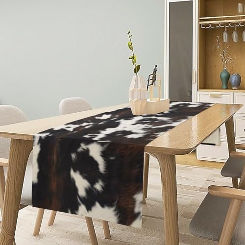 Cow Print Table Runner, Black White Cowhide Print Western Style Table Runner Country Farmhouse Cottage Cow Patten Table Decoration for Home Kitchen Dining, 13x70 Inch