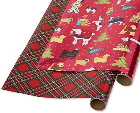 Papyrus Christmas Wrapping Paper Rolls, Holiday Chic and Santa's Best Friends Dog Print (2 Rolls, 60 sq. ft.)