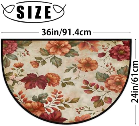 Autumn Flowers Half Round Door Mat Non Slip Washable Semi Circle Area Rug Absorbent Soft Half Moon Rug Floor Mat for Indoor Outdoor Kitchen Bathroom Patio Front Door Mat Decor