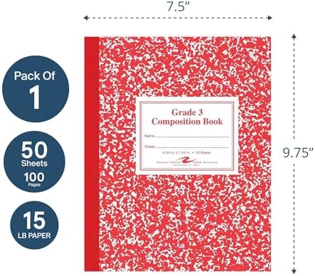 Roaring Spring Paper Products Composition Book, Grade 3 Ruled, 50 Sheets, 9-3/4 x 7-3/4 Inches, Red (ROA77922)