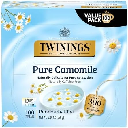 Twinings Pure Camomile Herbal Caffeine-Free Tea Bags, 100 CT Box (1 Pack)