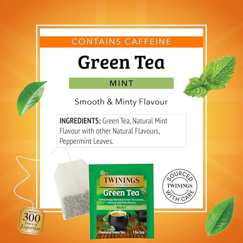 Twinings Green Tea with Mint, Caffeinated Tea Bags, 20 CT Box (1 Pack)
