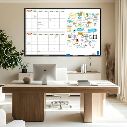 2 Month Magnetic Dry Erase Calendar Whiteboard Combo, 72" x 40"