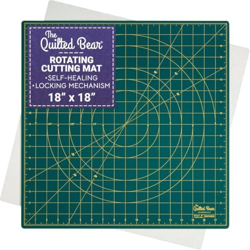 The Quilted Bear Rotating Cutting Mat 18" x 18" - Square 360° Rotating Self Healing Mat with Innovative Locking Mechanism for Quilting & Sewing Your Choice of Colours Available! (Green)