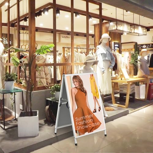 Pionites Heavy Duty Slide-in Folding A Frame Sign Sidewalk Sign 24x 36 Inch Steel Metal Double-Side Pavement sign Corrugated Plastic Poster (2, White, 24''X36''(Frame Only))