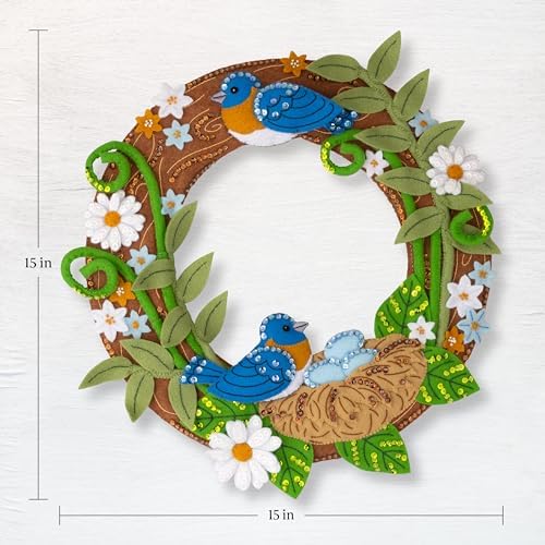 Bucilla Felt Applique Wreath Making Kit, Bless This Nest, Perfect for DIY Arts and Crafts, 89672E