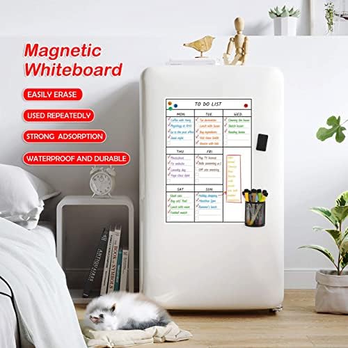 LUCYCAZ Magnetic to Do List Dry Erase Board for Fridge - Vertical Chore Board for Kids, Weekly Planning Boards for Family Chore Chart Whiteboard with 8 Markrs, 12''x17''(A3)