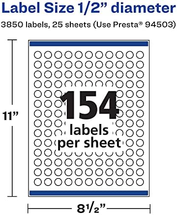 Avery Matte White Removable Round Labels, Sure Feed Technology, Print-to-The-Edge, 0.5" Diameter, 3,850 Removable Labels, Laser/Inkjet Printable