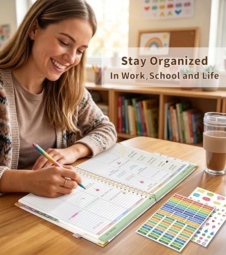 Teacher Planner 2026-2027, July 2026 - June 2027, Academic Weekly & Monthly Calendar Planner with Tabs, 8.5" x 11" A4 Teacher Lesson Plan Book with 7 Periods, Daily Agenda School Organizer for Teacher Student Homeschool, Rainbow