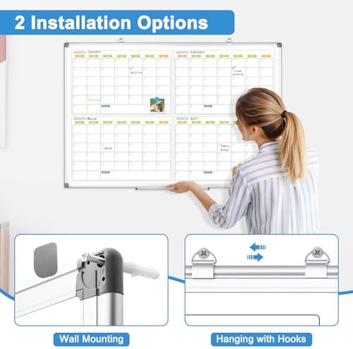 Dry Erase Calendar for Wall 4 Month, 36" x 24" Large White Board Calendar