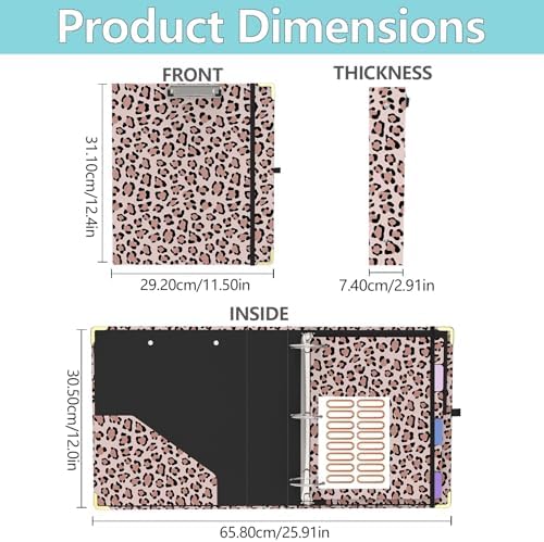 2 Inch 3 Ring Binder, Round Ring Binder with 6 Tab Dividers, 2 Interior Pockets, Cute Binders Clipboard with Storage for Letter-Size, Folders Organizer for School Office, Portfolio (Cheetah Spots)